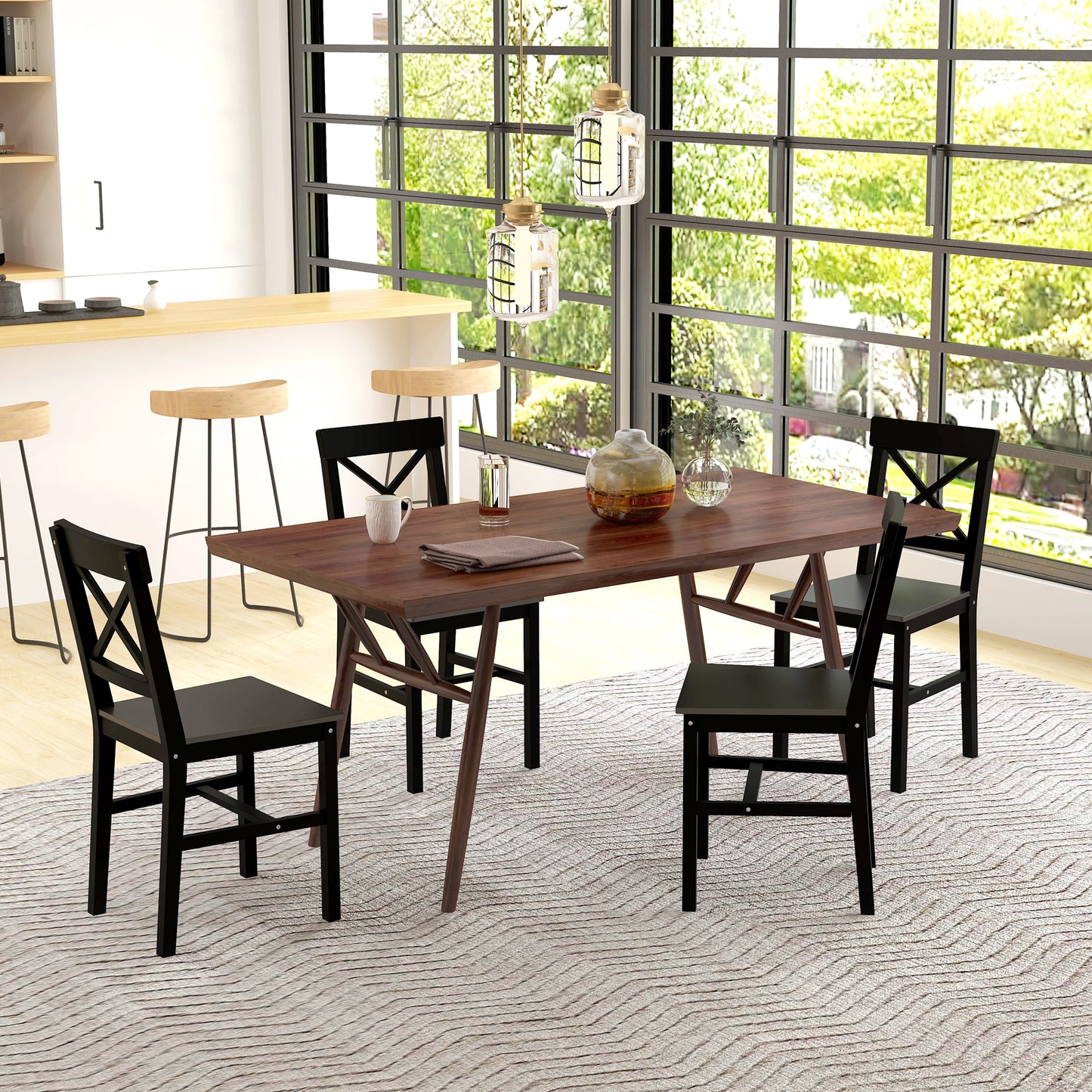 Wooden Dining Chairs Set of 4, Kitchen Chairs with Cross Back, Solid Structure for Living Room and Dining Room, Black