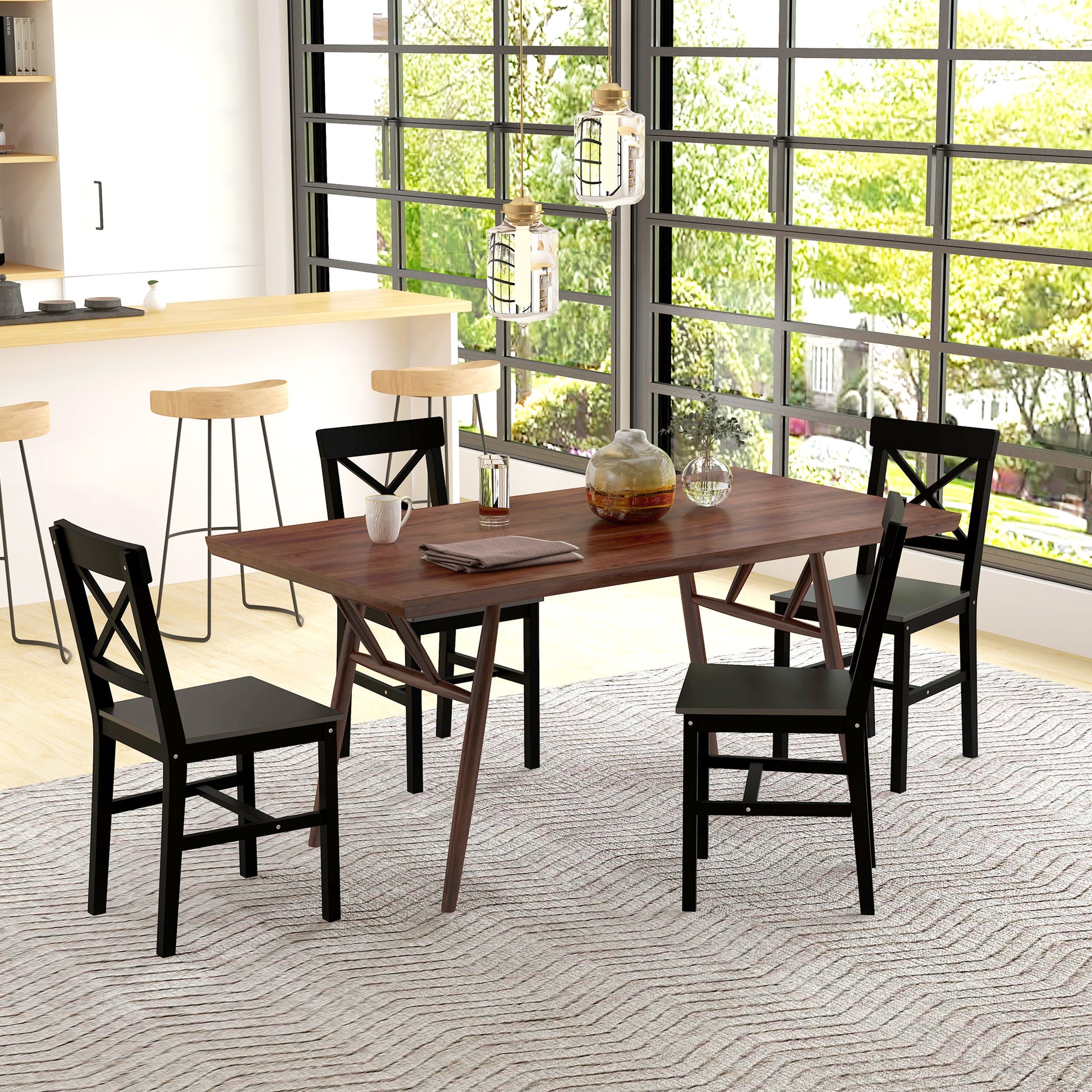 Wooden Dining Chairs Set of 4, Kitchen Chairs with Cross Back, Solid Structure for Living Room and Dining Room, Black