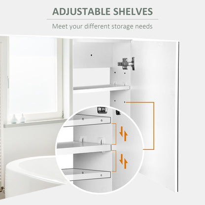 Bathroom Mirror Cabinet, Wall-Mounted Storage Organizer with Double Doors, Adjustable Shelf, White