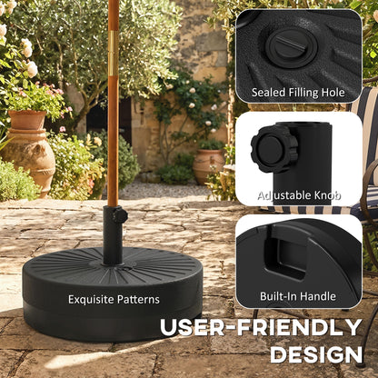 Fillable Umbrella Base, 20 inch Water Sand Filled Umbrella Stand, Fit 1.5"/1.9" Umbrella Pole