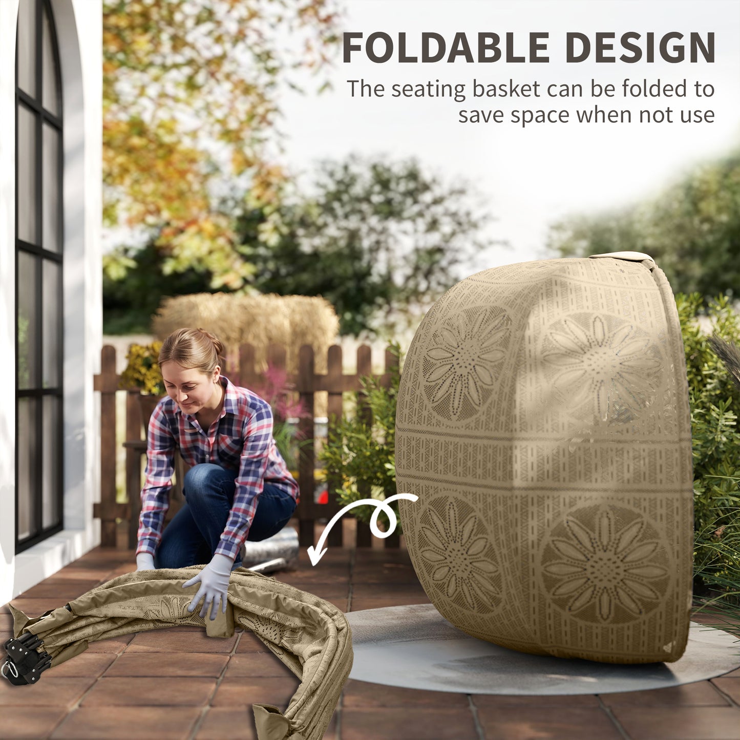 Hanging Egg Chair with Stand, Foldable Basket Swing Chair with Removable Washable Cushion, Dark Grey