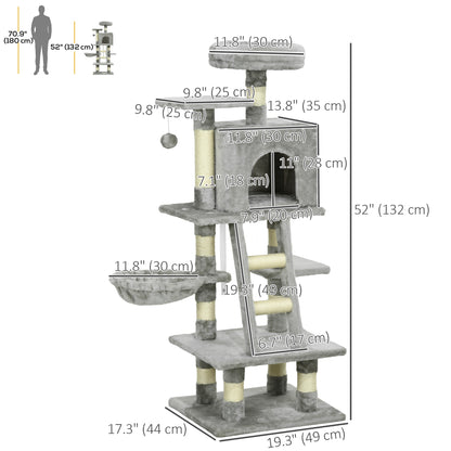 52 Inch Large Cat Tree for Indoor Cats, Light Grey