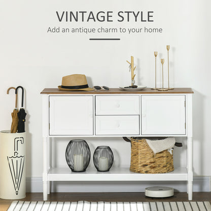 Vintage Console Table with 2 Drawers and Cabinets, Retro Sofa Table for Entryway, Living Room and Bedroom, White