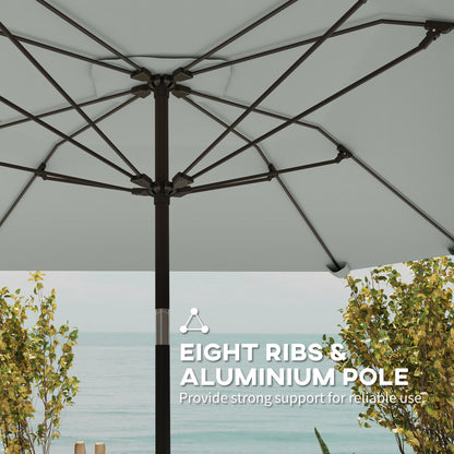 7.6FT Aluminum Patio Umbrella Parasol 8 Ribs Outdoor Market Umbrella with Crank, Push Button Tilt for Deck, Backyard and Lawn, Light Grey