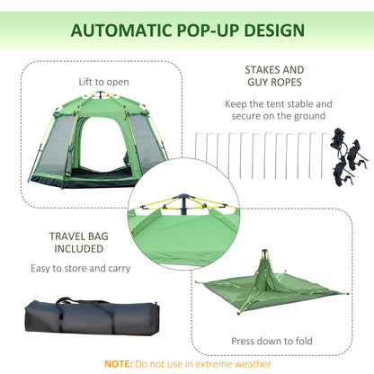 6 People Instant Automatic Camping Tent, 2-Tier Fabric Backpacking Tent with 4 Windows 2 Doors Portable Carry Bag for Fishing Hiking, Green