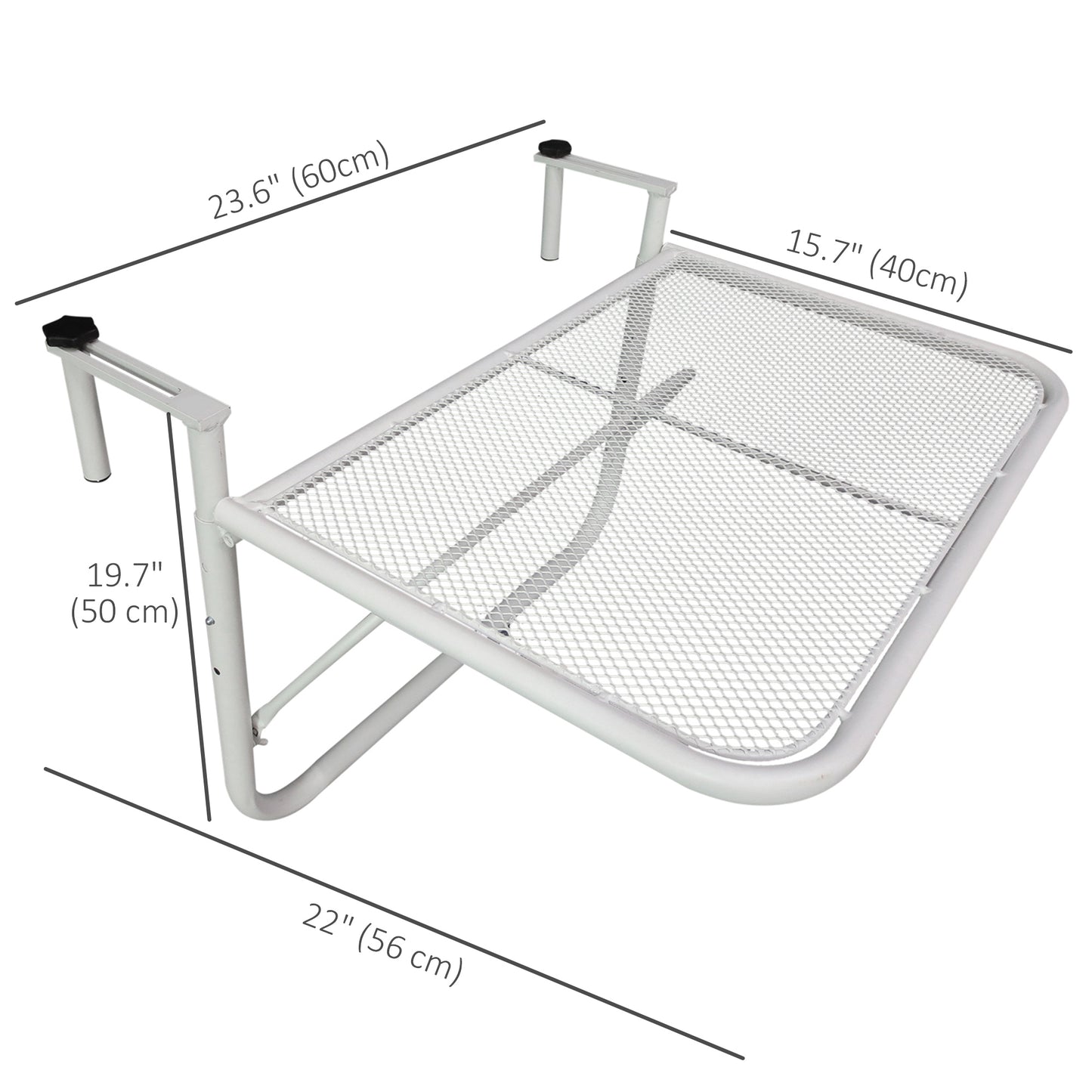 Adjustable Balcony Hanging Railing Table, Metal Mounting Mini Wall Desk Storage Rack, Outdoor Flower Stand Serving Table Rectangle, White