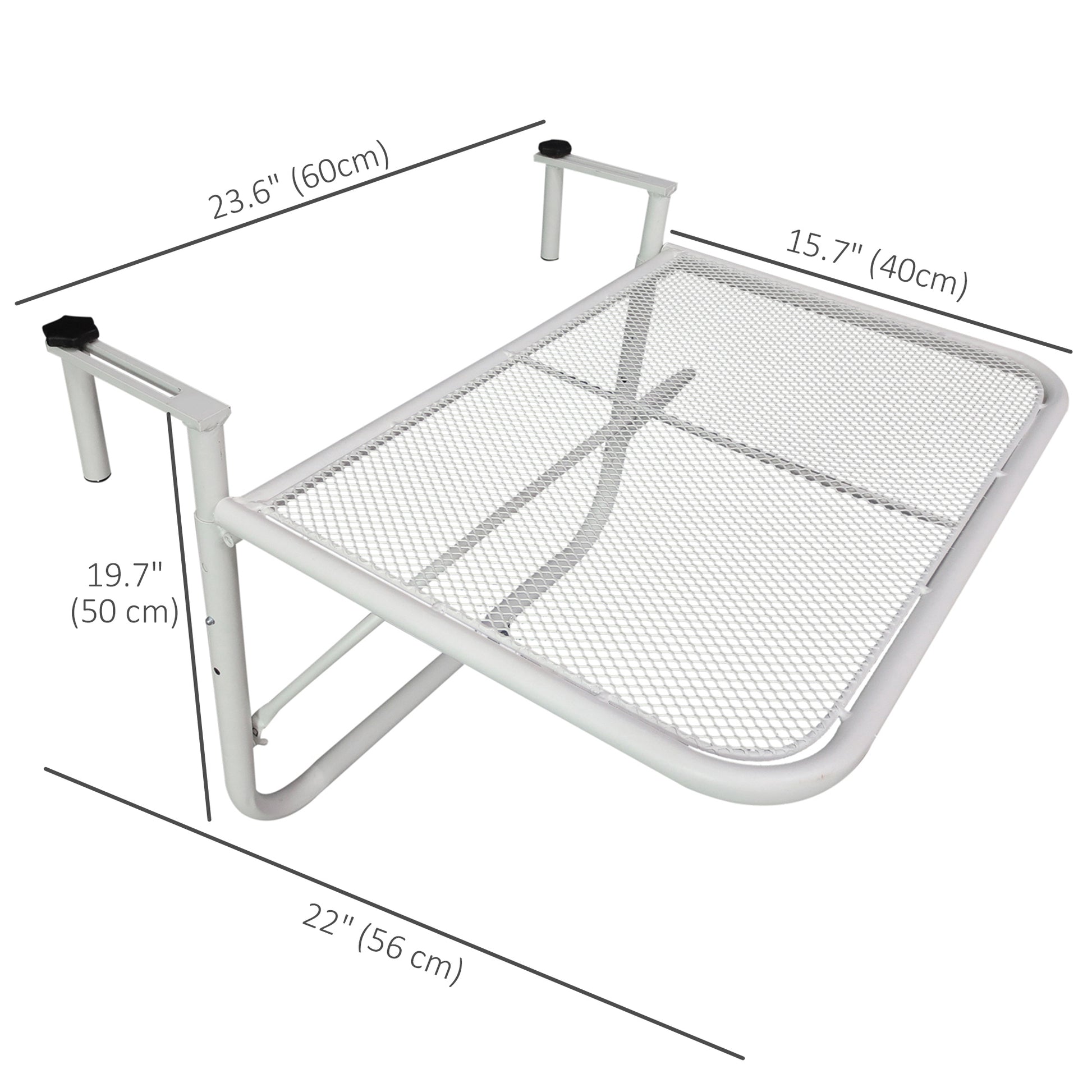 Adjustable Balcony Hanging Railing Table, Metal Mounting Mini Wall Desk Storage Rack, Outdoor Flower Stand Serving Table Rectangle, White