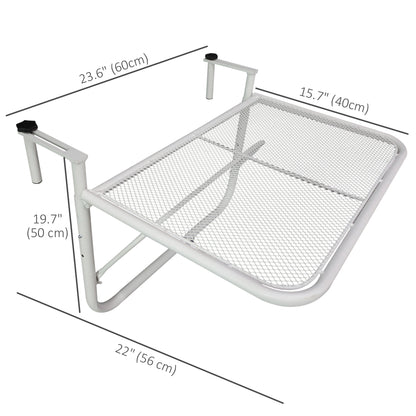 Adjustable Balcony Hanging Railing Table, Metal Mounting Mini Wall Desk Storage Rack, Outdoor Flower Stand Serving Table Rectangle, White
