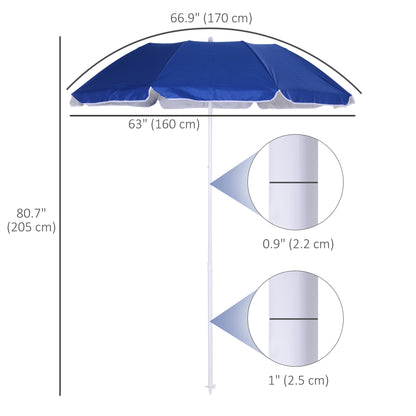 6.7ft Beach Umbrella with Push Button Tilt, Ruffled Outdoor Umbrella with Carry Bag and 8 Ribs, Blue