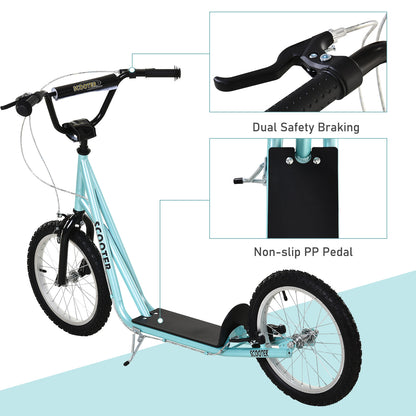 Aosom Kids Kick Scooter for 5+ Year Old, Kids Ride on Toy w/ 16'' Inflatable Wheel Dual Brakes, Blue