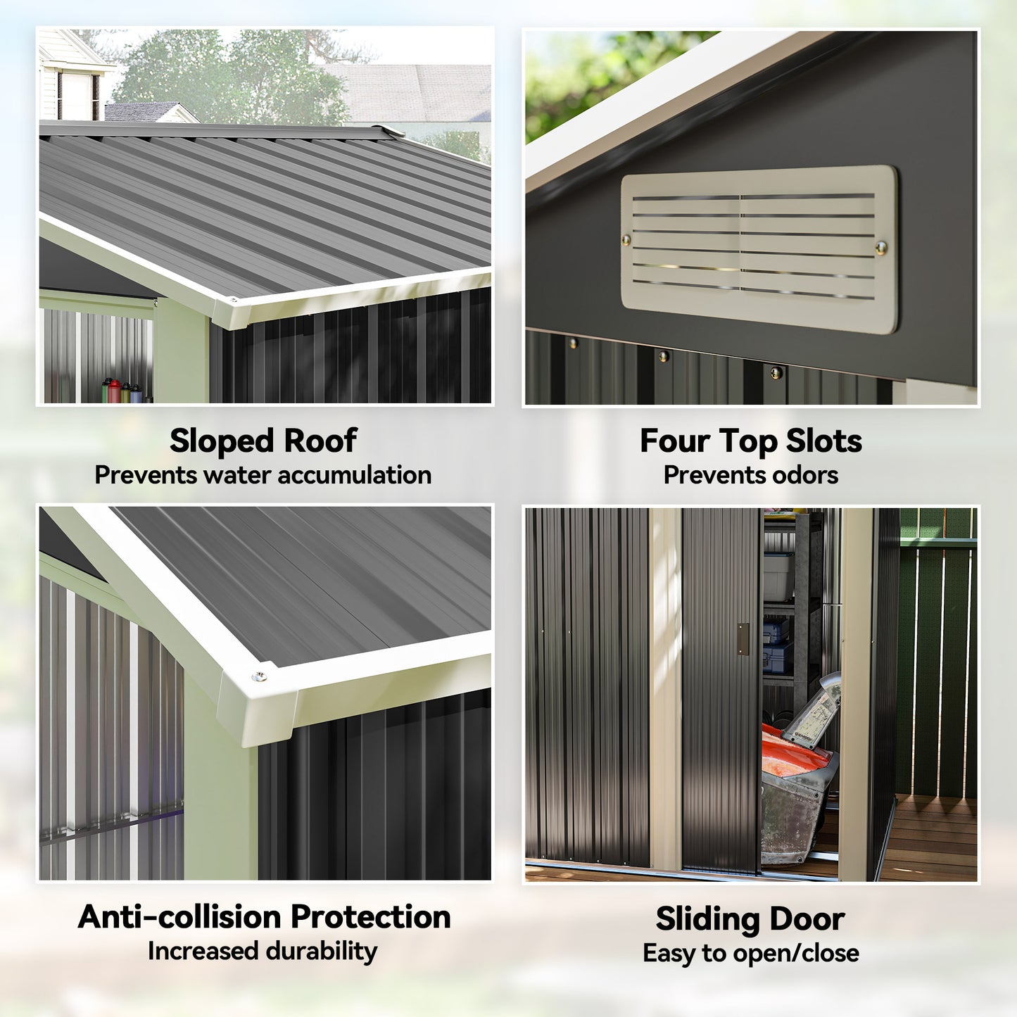 5ft x 4ft Garden Metal Storage Shed, Tool Storage Shed with Top Vents, Sliding Door, Sloped Roof and Foundation Kit for Garden, Patio, Lawn, Dark Grey