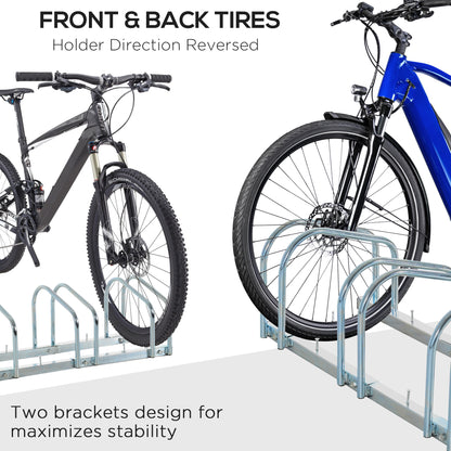 3-Bike Bicycle Floor Parking Rack Cycling Storage Stand Ground Mount Garage Organizer for Indoor and Outdoor Use Silver
