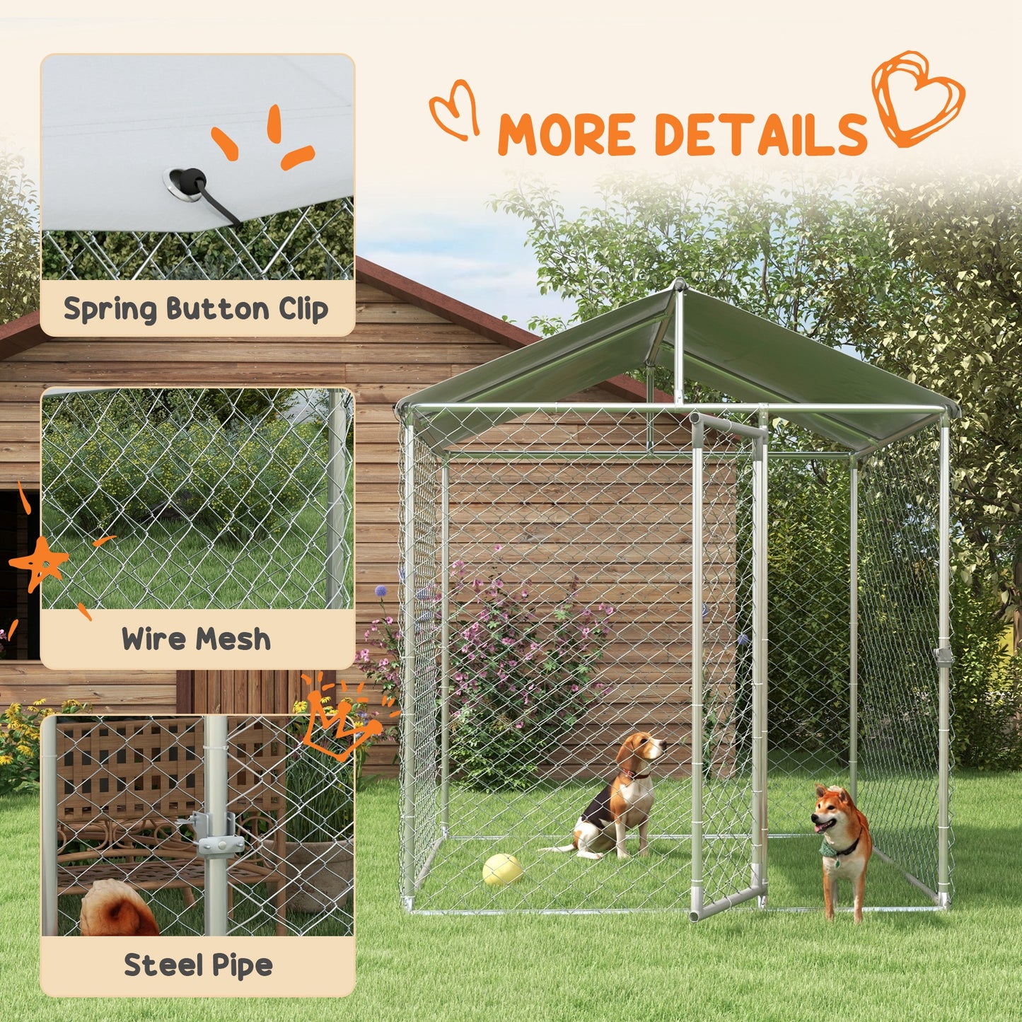 6.6' x 6.6' x 7.8' Outdoor Dog Kennel Heavy Duty Galvanized Steel Chain Link with UV-resistant Roof, Silver