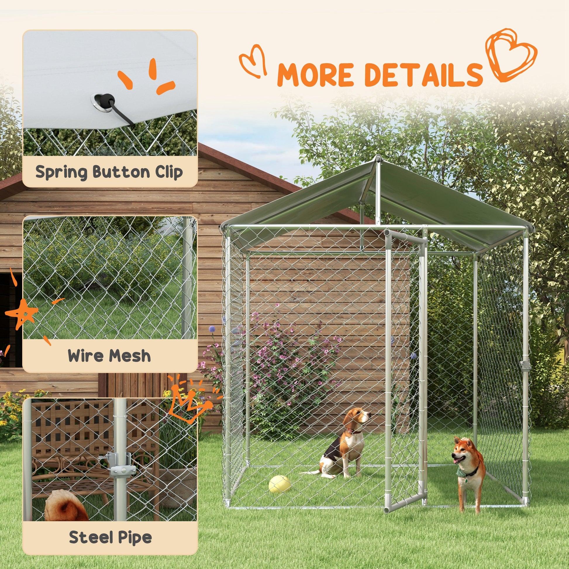 6.6' x 6.6' x 7.8' Outdoor Dog Kennel Heavy Duty Galvanized Steel Chain Link with UV-resistant Roof, Silver