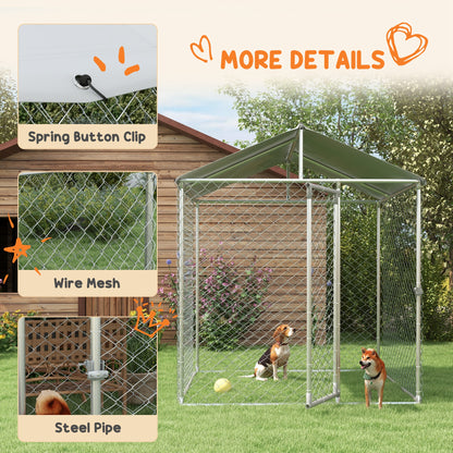 6.6' x 6.6' x 7.8' Outdoor Dog Kennel Heavy Duty Galvanized Steel Chain Link with UV-resistant Roof, Silver