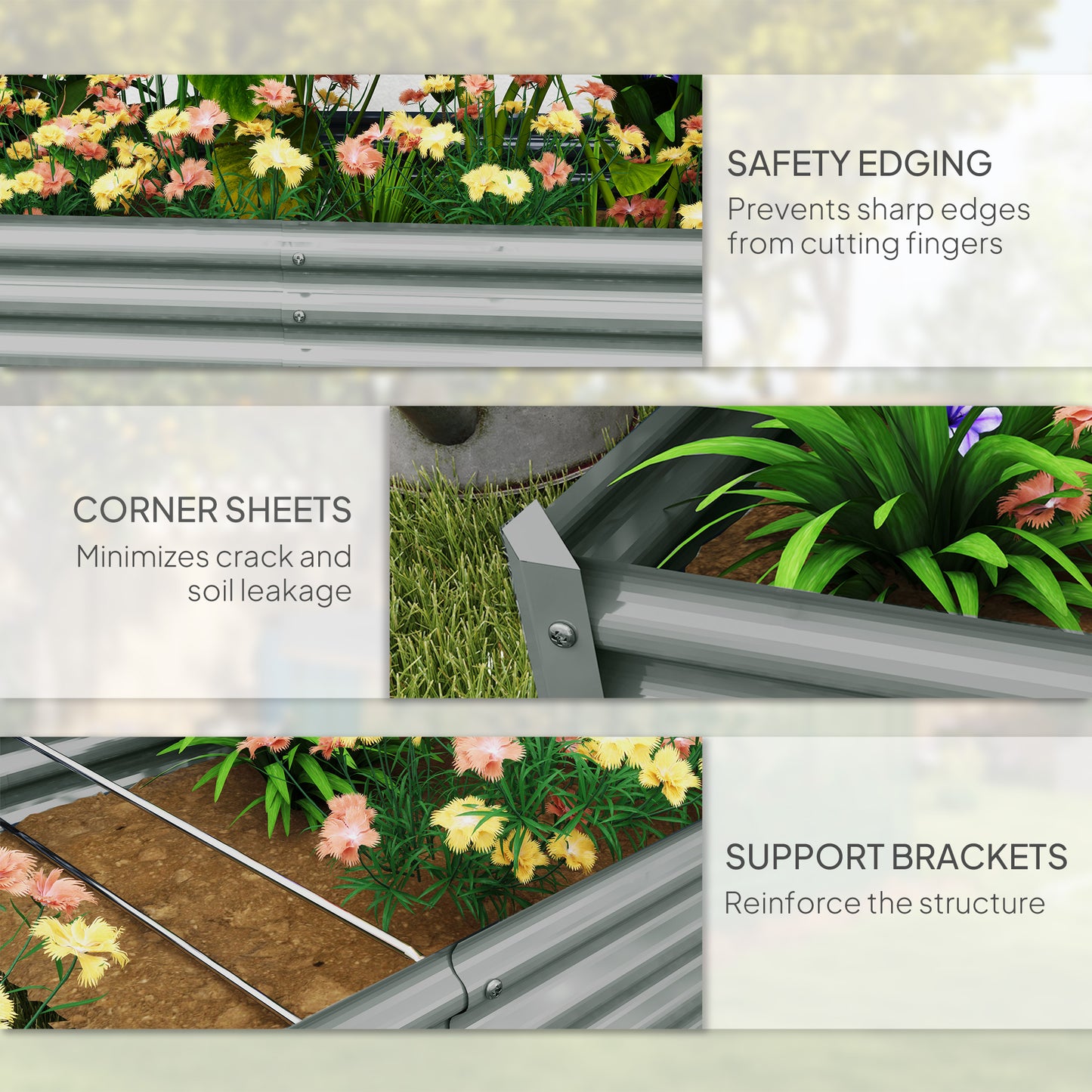 6 x 3 x 1ft Galvanized Raised Garden Bed, Reinforced Outdoor Planter Box with Open Bottom, Silver
