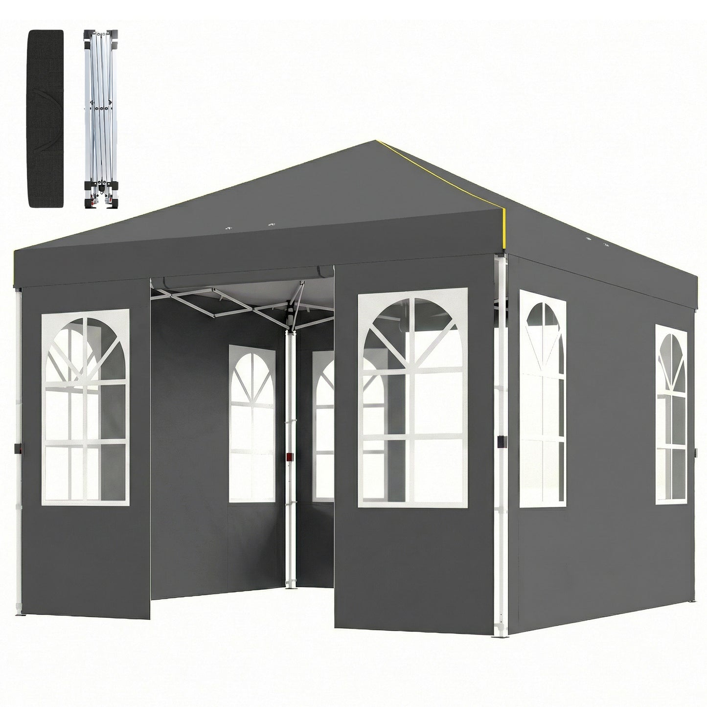 9.6 x 9.6 ft Pop Up Canopy Tent with 4 Sidewalls, UPF 50+ 1-Button Push Easy Setup Outdoor Instant Canopy, Dark Grey