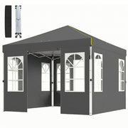 9.6 x 9.6 ft Pop Up Canopy Tent with 4 Sidewalls, UPF 50+ 1-Button Push Easy Setup Outdoor Instant Canopy, Dark Grey
