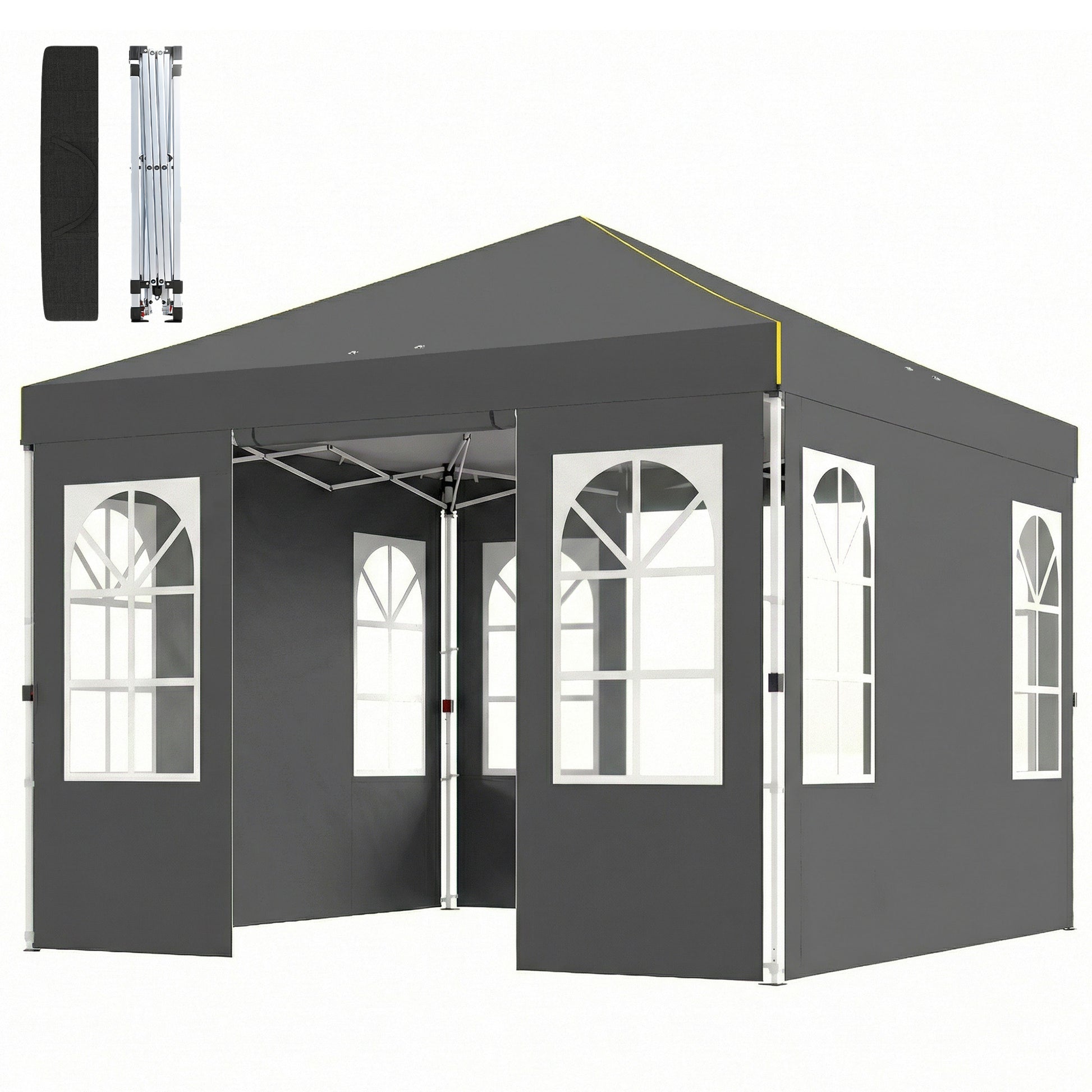 9.6 x 9.6 ft Pop Up Canopy Tent with 4 Sidewalls, UPF 50+ 1-Button Push Easy Setup Outdoor Instant Canopy, Dark Grey