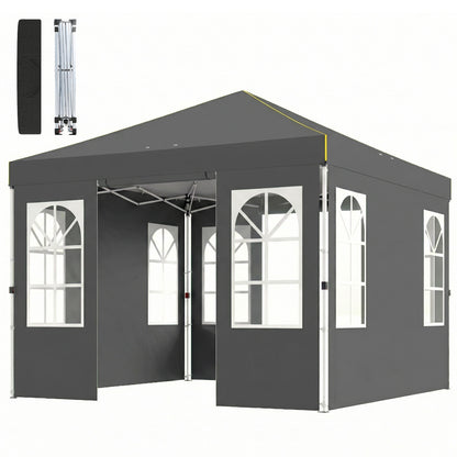 9.6 x 9.6 ft Pop Up Canopy Tent with 4 Sidewalls, UPF 50+ 1-Button Push Easy Setup Outdoor Instant Canopy, Dark Grey