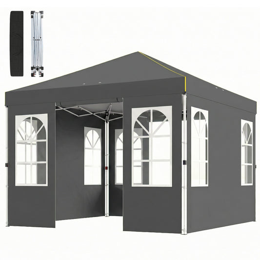 9.6 x 9.6 ft Pop Up Canopy Tent with 4 Sidewalls, UPF 50+ 1-Button Push Easy Setup Outdoor Instant Canopy, Dark Grey