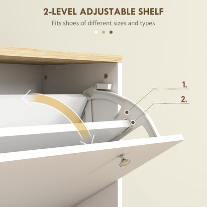 2 Drawers Shoe Storage Cabinet with Adjustable Shelves for 16 Pairs of Shoes, White