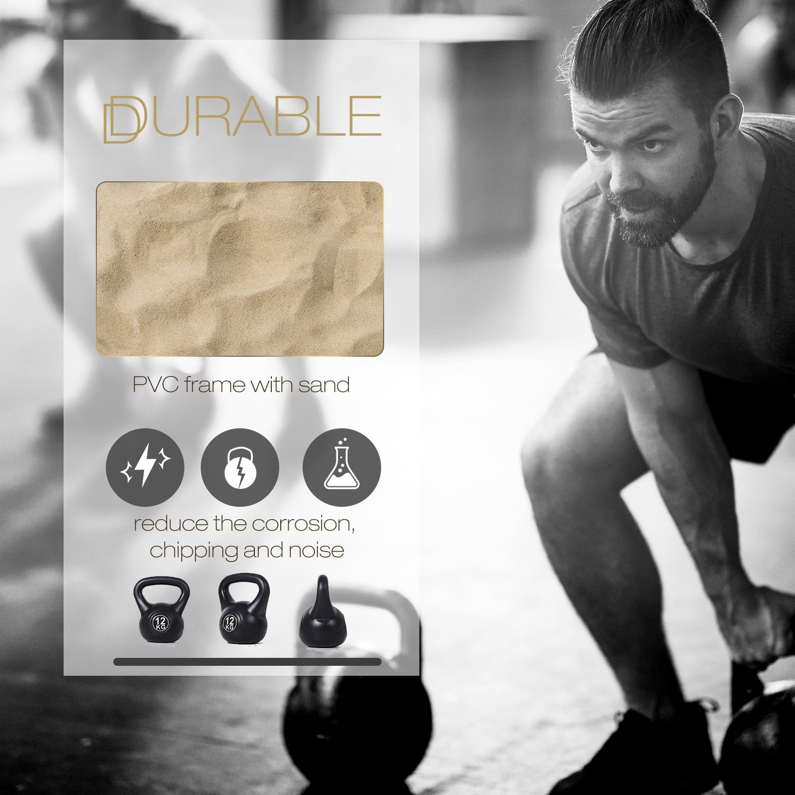 Soozier 26lb Fitness Kettlebell, Plastic Exercise Weight, Weightlifting Tools with Sand, Handle, Noise Reduction for Home, Gym