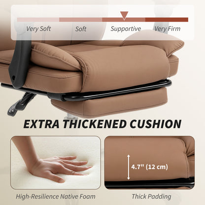 Reclining Office Chair, Executive Desk Chair with Pet-Friendly Fabric, Headrest, Footrest, Swivel Wheels, Brown