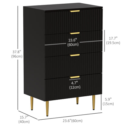 Modern Chest of Drawers 4 Drawer Dresser for Bedroom with Gold Legs and Handles, Black