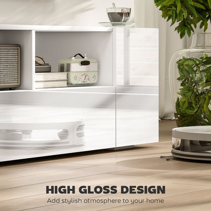 TV Stand for TVs up to 60", TV Unit with LED Lights, Storage Shelves and Cupboards, 53.9" x 13.8" x 16.5", White