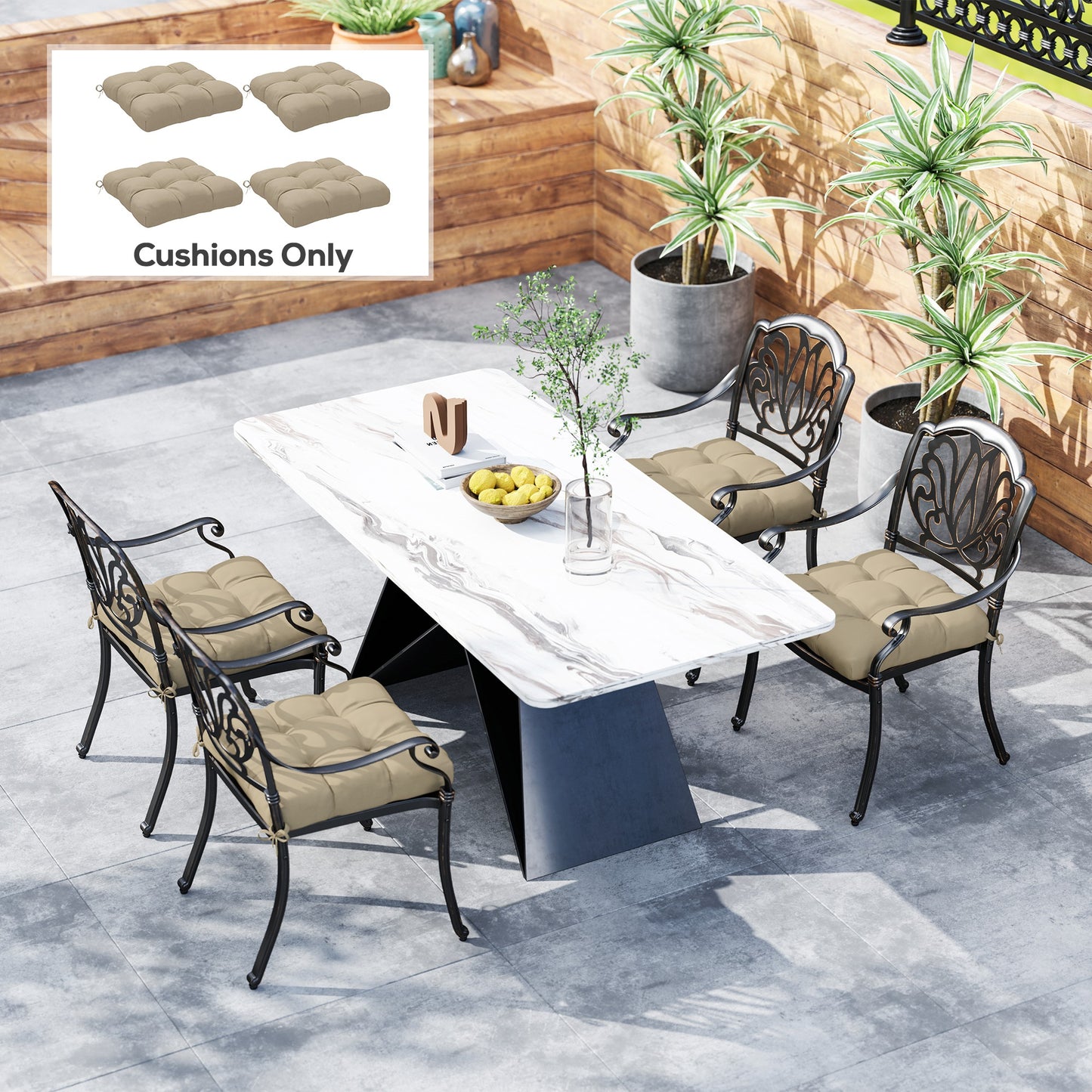 4-Piece Seat Cushion Pillows Replacement, Patio Chair Cushions Set with Ties for Indoor Outdoor