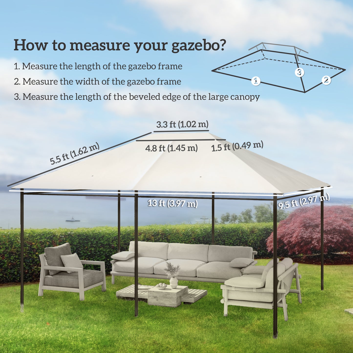 10' x 13' Gazebo Replacement Canopy Cover, Gazebo Roof Replacement (TOP COVER ONLY), Cream White