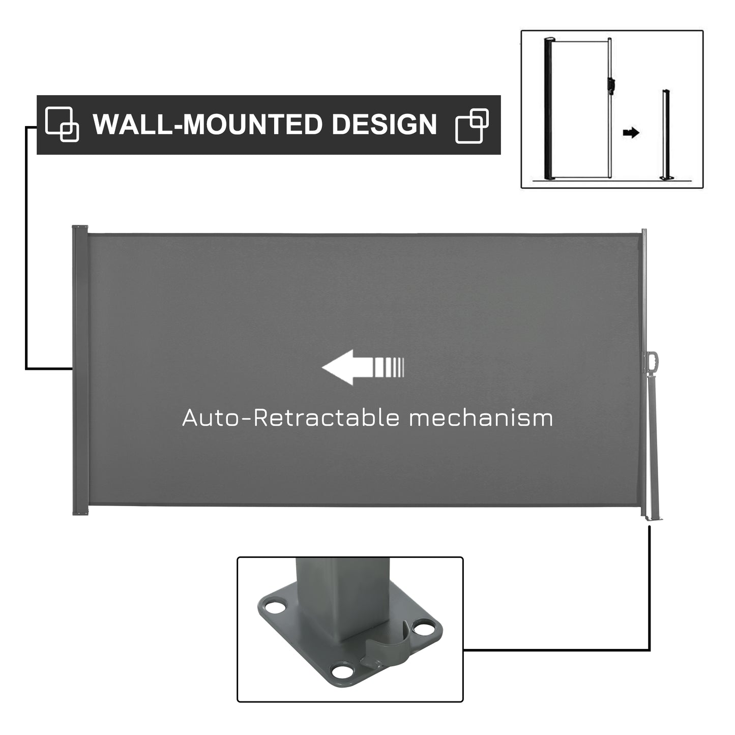 Patio Outdoor Folding Retractable Side Awning Privacy Screen with Resistance to UV Rays & Wind, 118" x 63", Light Grey