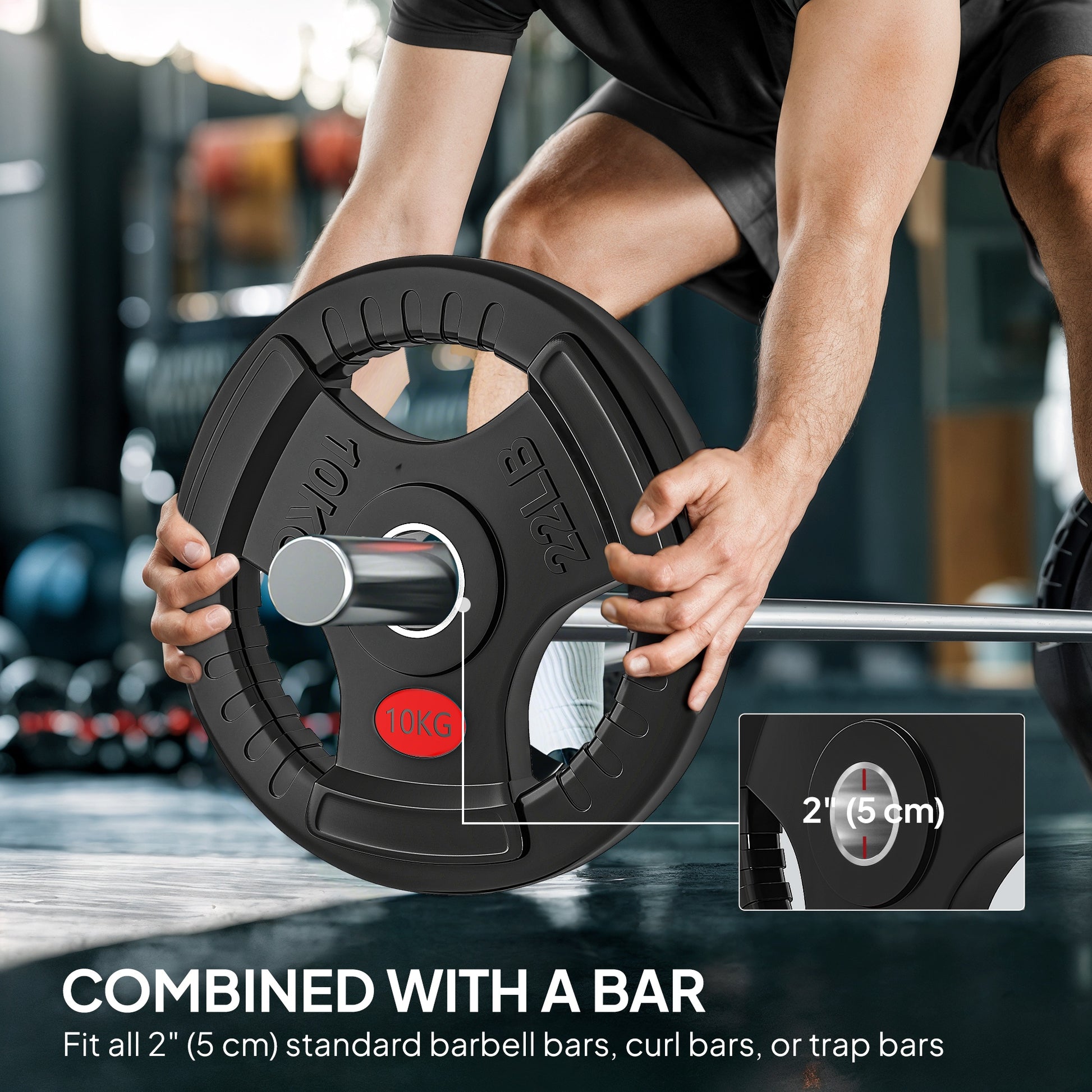 Soozier Weight Plates Set, 2-Inch Barbell Weights Set w/Tri-Grips for Weightlifting and Strength Training, 2 x 11lbs, 2 x 22lbs