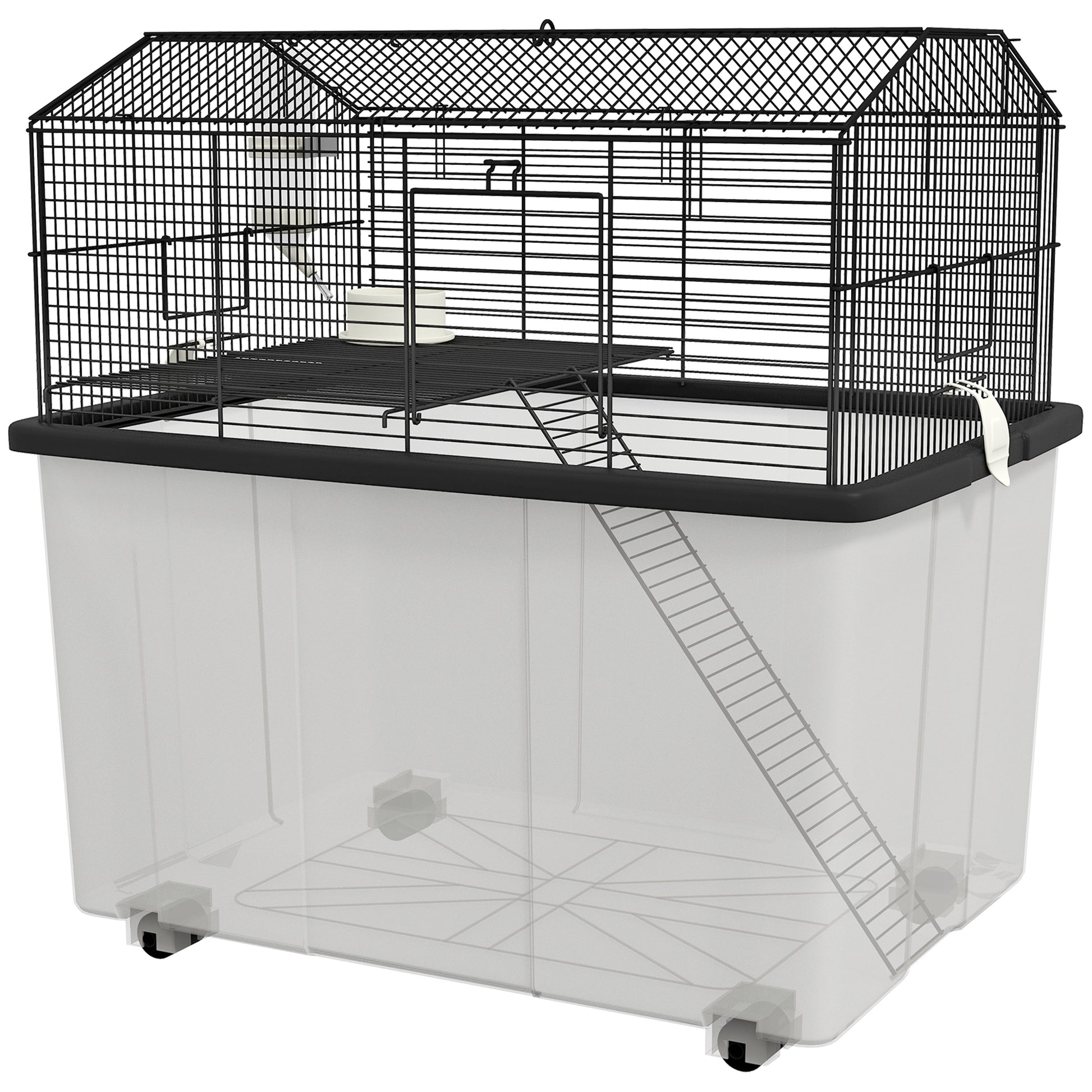 Hamster House Gerbil Habitat for Dwarf Hamster with Wheels, Detachable Bottom - Black