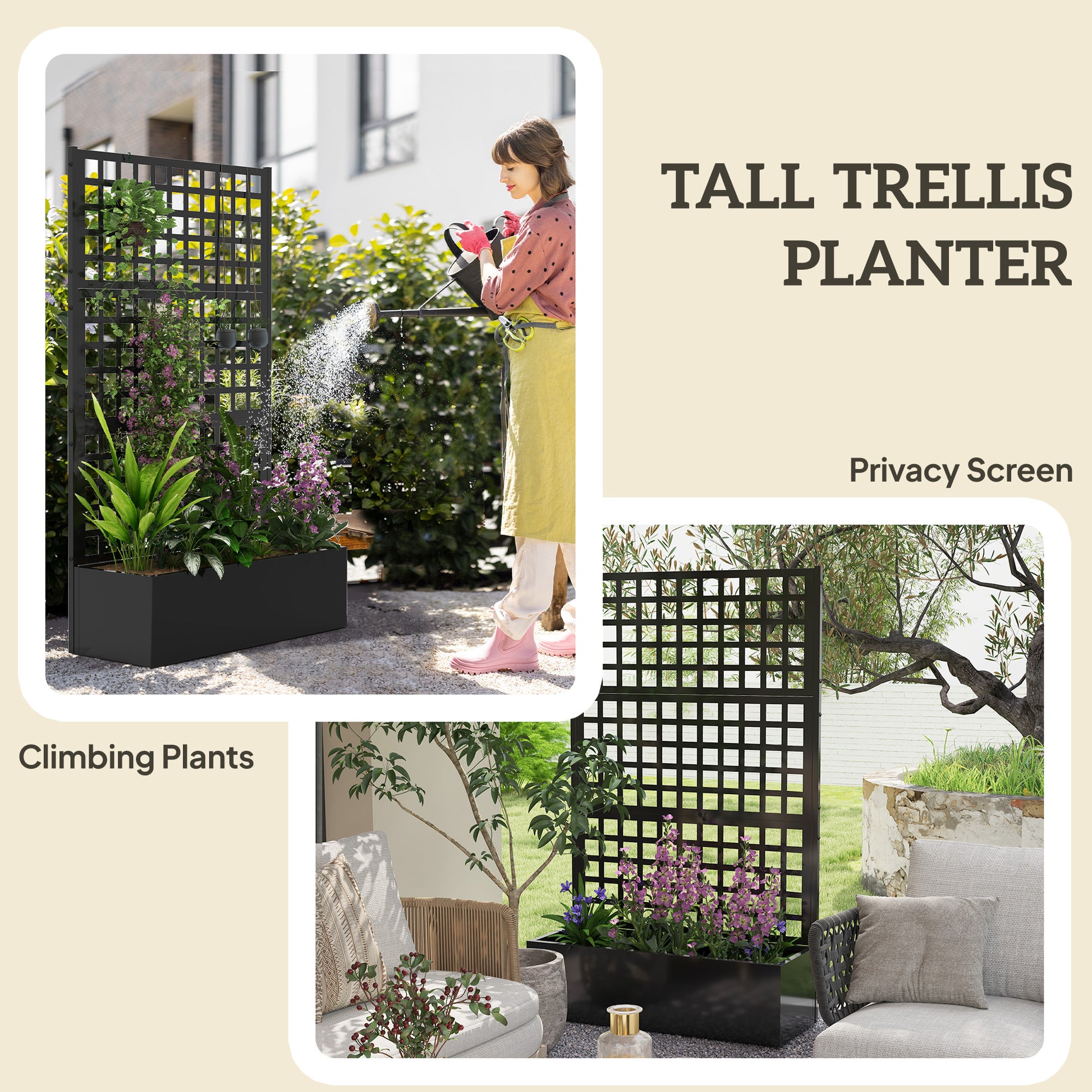 Galvanized Raised Garden Bed Planter Box with Trellis for Climbing Plants, Vegetables and Vines, Heavy-Duty Outdoor Garden Support Frame, 43" x 16" x 70"