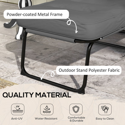 Outdoor Lounge Chair with Padded Cushion, Folding Reclining Patio Garden Chair with Recline Back, Footrest, for Poolside, Patio, Light Grey