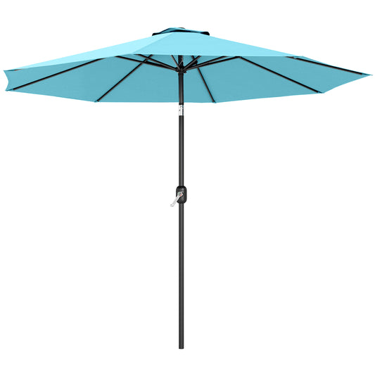 10' x 8' Round Market Umbrella, Patio Umbrella with Crank Handle and Tilt, Outdoor Parasol for Garden, Sky Blue
