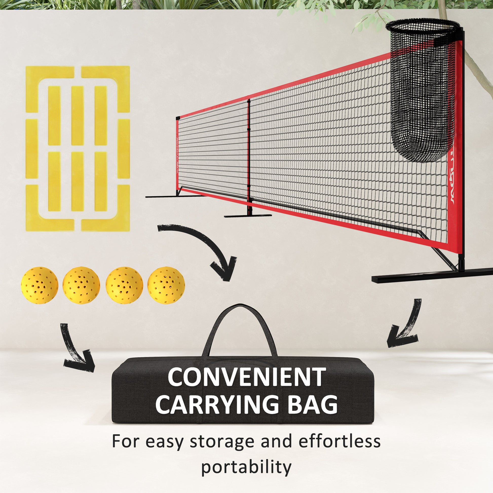 Soozier Portable Pickleball Net Set with 22FT Regulation Size Net, Ball Collector, Court Marking Kit, Balls, Carrying Bag