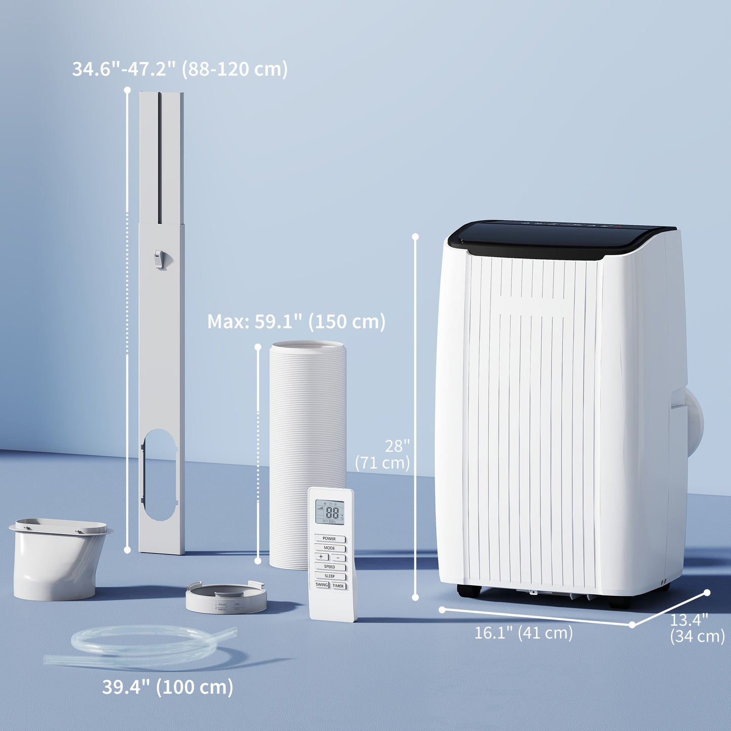14000 BTU 5-in-1 Portable Air Conditioner with Cool, Heat, Dehumidifier, Fan, Sleep, WiFi Voice Control, White