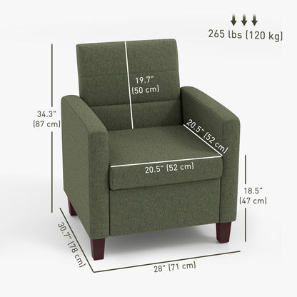 Fabric Accent Chair, Modern Armchair with Seat Cushion and Non-Slip Pads for Living Room, Bedroom, Dark Green