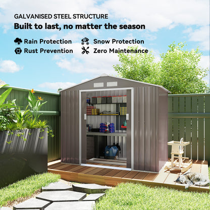 7 x 4 x 6 ft Metal Outdoor Storage Shed, Heavy-Duty Garden Tool House with Foundation Kit and Double Doors, Ideal for Patio and Backyard Storage, Light Brown