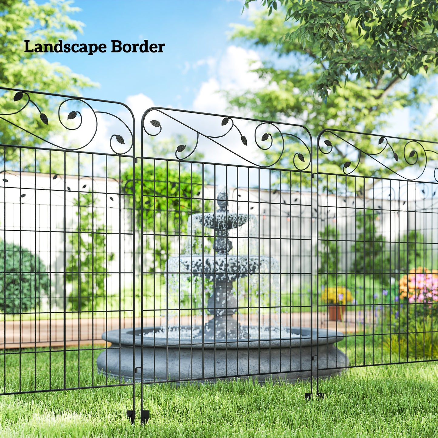 Outdoor Metal Garden Fence Panels, Border Edging for Yard, Patio, 4 Pack, Square Vines