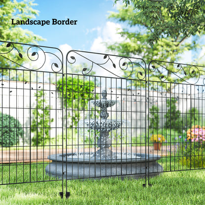 Outdoor Metal Garden Fence Panels, Border Edging for Yard, Patio, 4 Pack, Square Vines