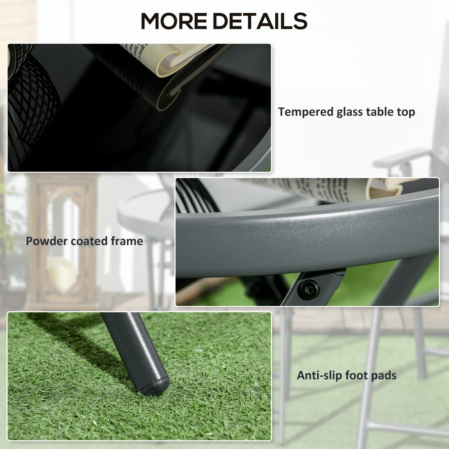 18" Outdoor Round Folding Table, Garden Side Table with Tempered Glass Top for Camping, Party, Weddings, Black