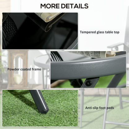 18" Outdoor Round Folding Table, Garden Side Table with Tempered Glass Top for Camping, Party, Weddings, Black