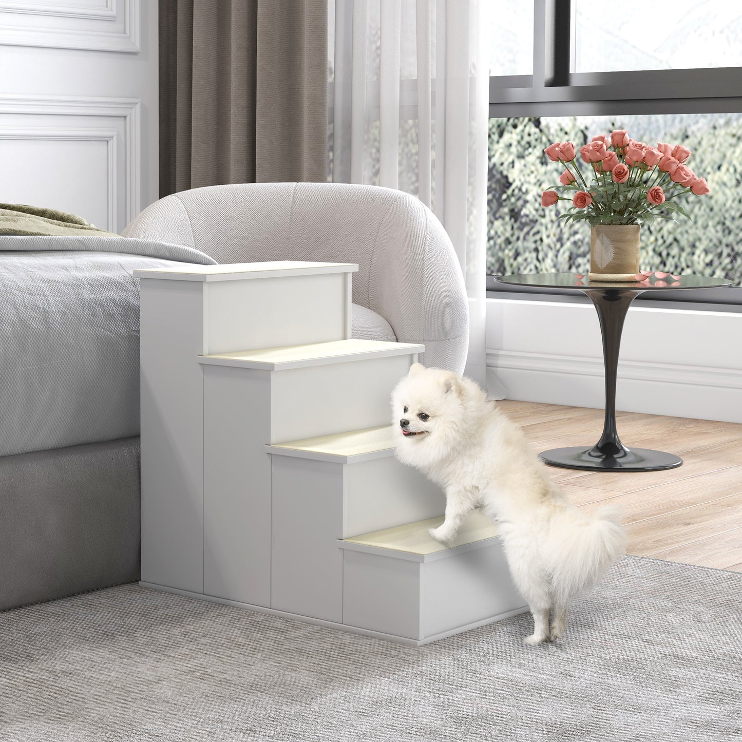 Dog Steps Pet Stairs for Bed Cat Ladder for Couch with Non-Slip Carpet, 15.7" x 23.2" x 21.3", White