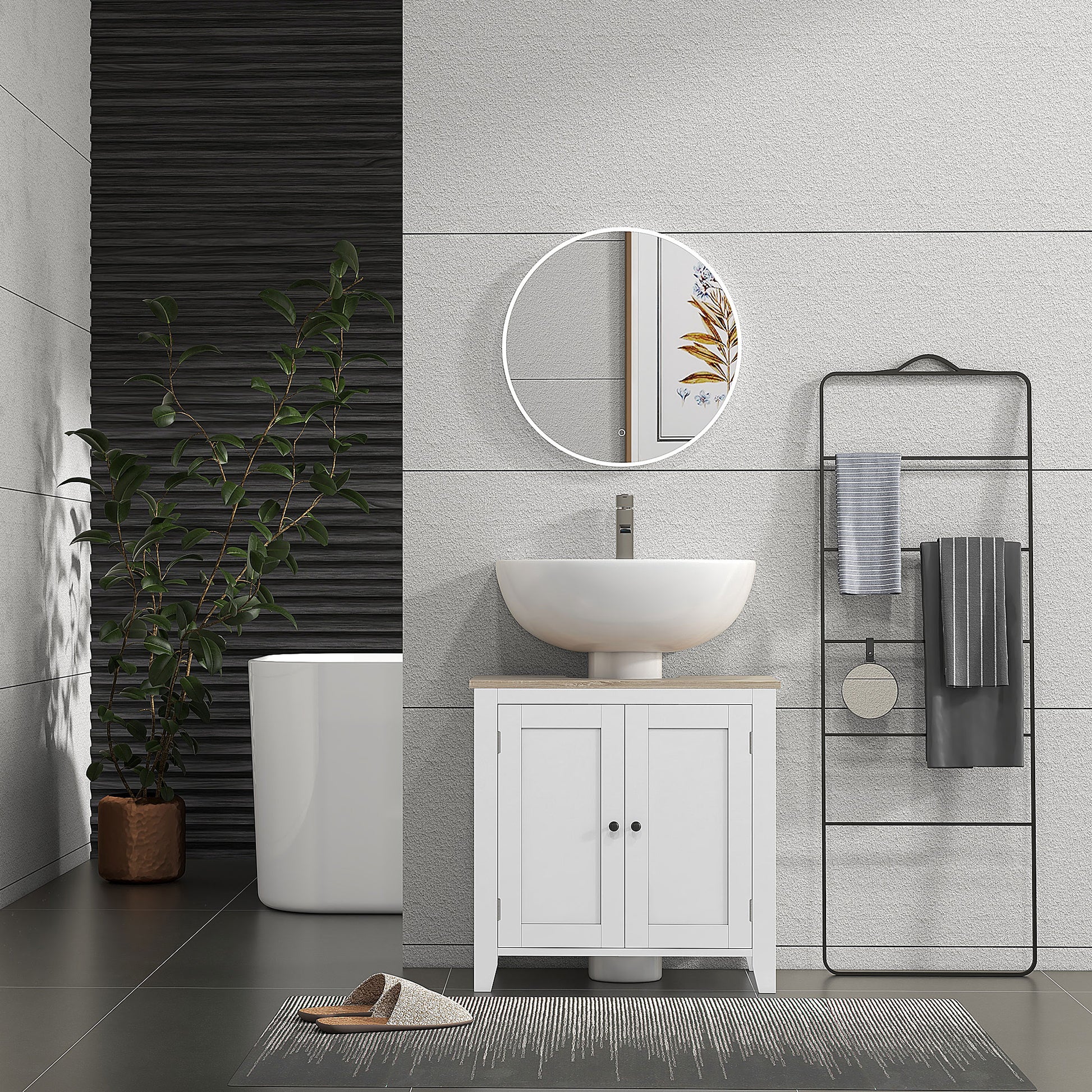 Bathroom Sink Vanity Unit, Under Sink Bathroom Cabinet with U-Shape Design and Adjustable Shelf, White