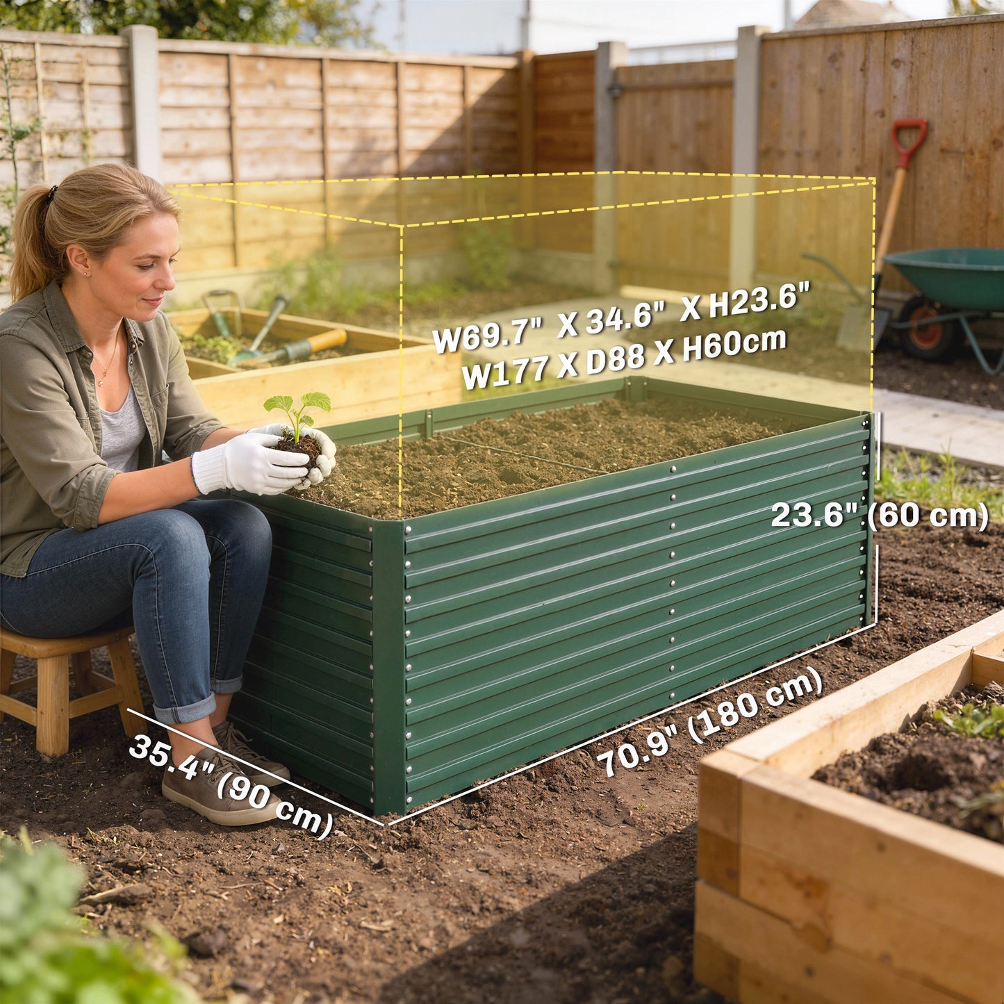 Set of 2 Galvanised Raised Garden Bed, 6 x 3 x 2 ft Metal Garden Bed with Safe Edging, Green