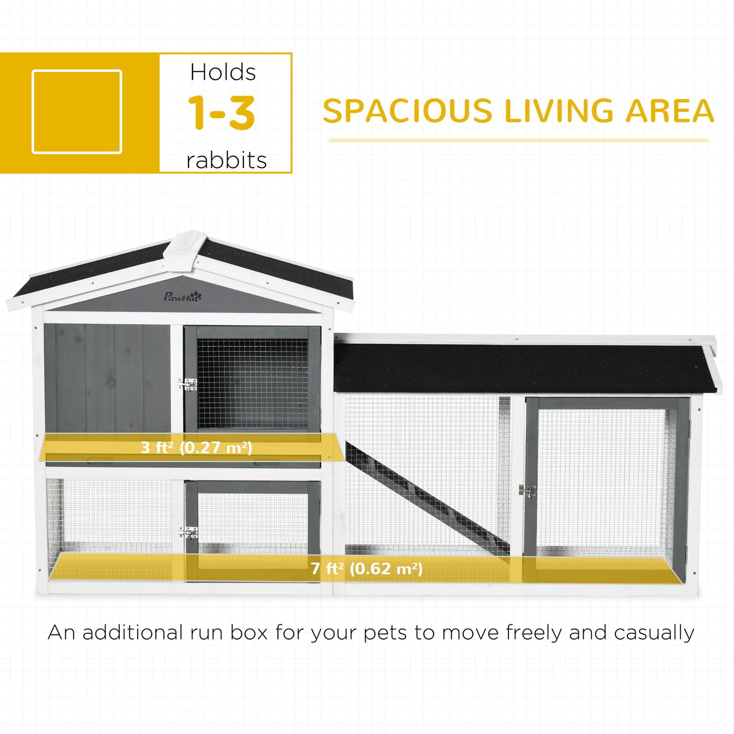 69"L Wooden Rabbit Hutch Pet Playpen Bunny House Enclosure with Run Box, Slide-out Tray, Ramp, White